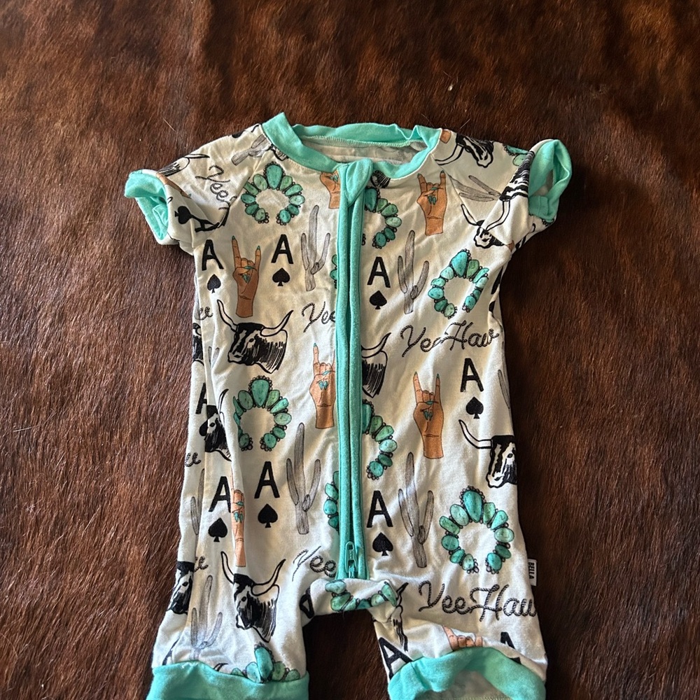 Kids Western Print Bodysuit - Mint Green